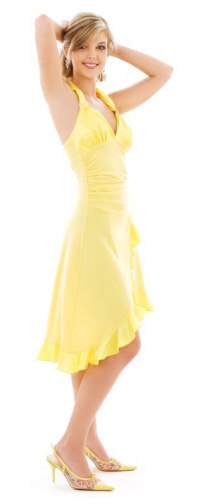 Picture of a trim young woman in a yellow dress.
